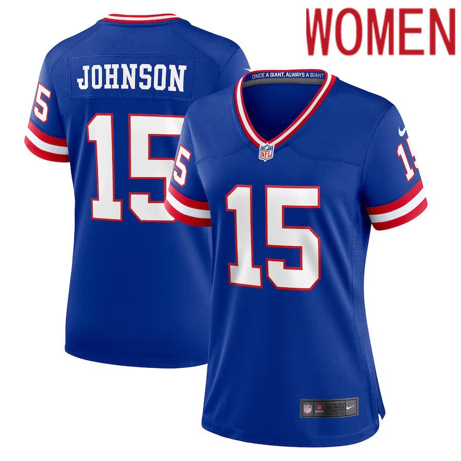 Women New York Giants 15 Collin Johnson Nike Royal Classic Player Game NFL Jersey